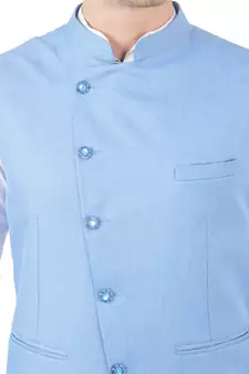 Blue plain viscose nehru-jacket