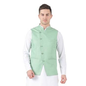 Green plain viscose nehru-jacket 1