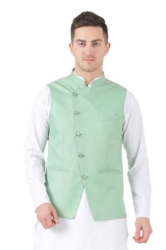 Green plain viscose nehru-jacket