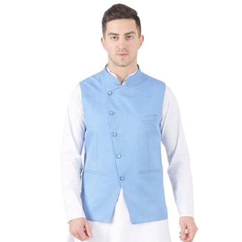 Blue plain viscose nehru-jacket 5