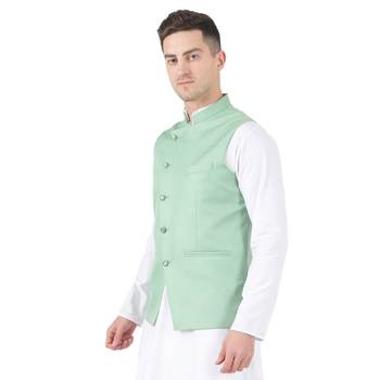 Green plain viscose nehru-jacket 2
