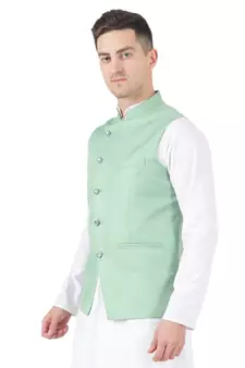Green plain viscose nehru-jacket