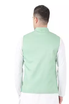 Green plain viscose nehru-jacket