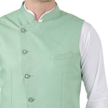Green plain viscose nehru-jacket 4