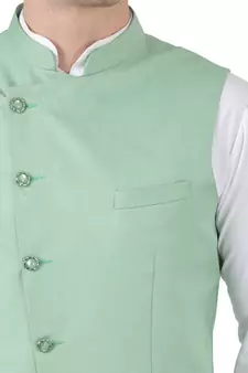 Green plain viscose nehru-jacket