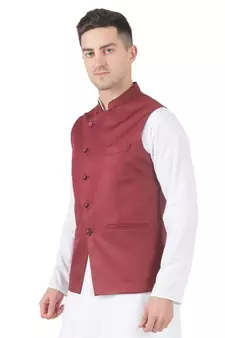 Maroon plain viscose nehru-jacket