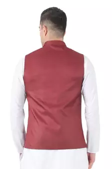 Maroon plain viscose nehru-jacket