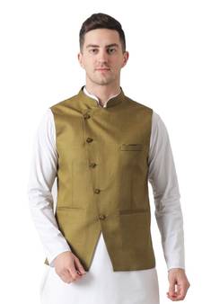 Green plain viscose nehru-jacket