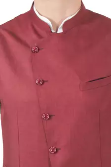 Maroon plain viscose nehru-jacket