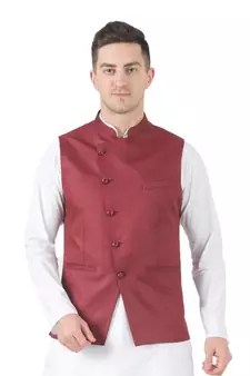 Maroon plain viscose nehru-jacket