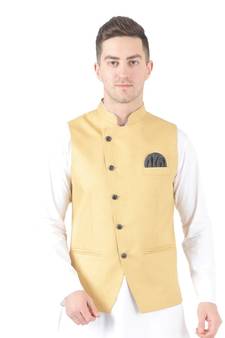 Gold plain viscose nehru-jacket