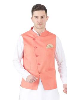 Orange plain viscose nehru-jacket