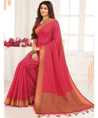 Pink Tussar Silk Saree With Blouse Piece 1