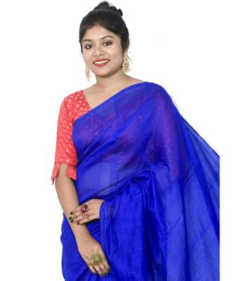 Cotton silk Handloom Pompom Palu  saree with blouse piece 3