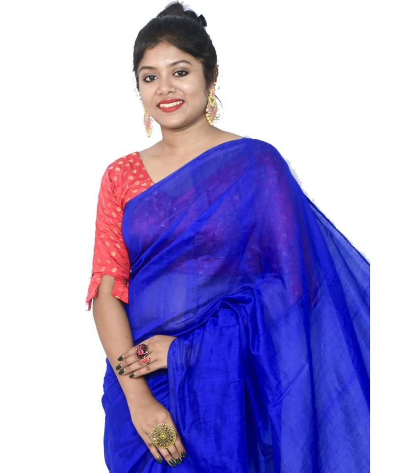 Cotton silk Handloom Pompom Palu  saree with blouse piece