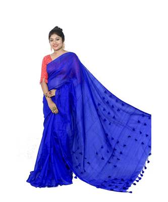 Cotton silk Handloom Pompom Palu  saree with blouse piece 1