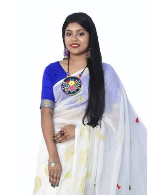 Cotton silk Handloom saree with blouse piece 5