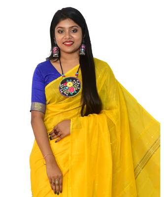 Cotton silk Handloom saree with blouse piece 4
