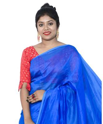 Cotton silk Handloom saree with blouse piece 5
