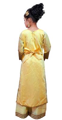 White Button Girls Lime yellow Chanderi Silk Embroidery readymade salwar with palazzo suit set 2