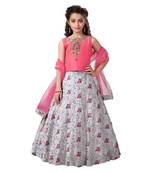 White Button New Pink Grey Gota Embroidery Lehenga choli For Girls
