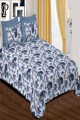 Blue Premium Quality Cotton Floral Print King Size Bedsheet with Pillow Covers 1
