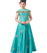 White Button New Kids Rama Foil N Embroidery Readymade Gown Dress for Girls