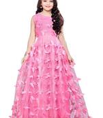 White Button Girl's A-Line Pink butterfly Net Flair Dress