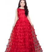 White Button Girl's A-Line Red butterfly Net Flair Dress