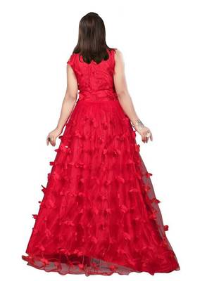 White Button Girl's A-Line Red butterfly Net Flair Dress 2