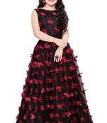 White Button Girl's A-Line Black Red butterfly Net Flair Dress