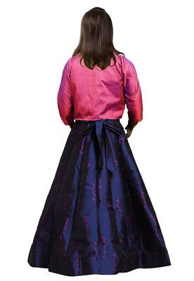Navy Blue and Pink  Taffeta Silk Jacket Style Digital Printed ReadyMade Gown Dress For Girls 2