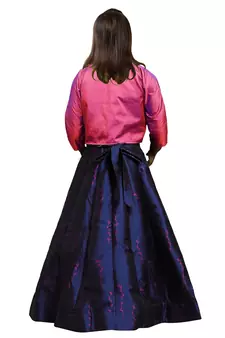 Navy Blue and Pink  Taffeta Silk Jacket Style Digital Printed ReadyMade Gown Dress For Girls