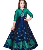 New Digital Printed Art Silk Jacket Style Gown for Girls Maxi Dress