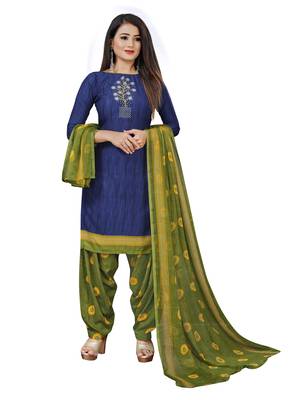 Dark-blue printed crepe salwar 1