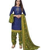 Dark-blue printed crepe salwar