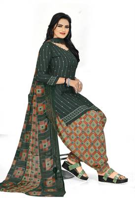 Dark-green printed crepe salwar 3