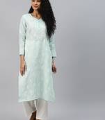 Ada Hand Embroidered Sea Green Cotton Lucknowi Chikan Kurta - A236281