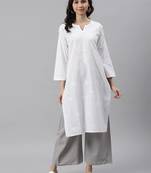Ada Hand Embroidered White Cotton Lucknowi Chikankari Women Kurta - A342228
