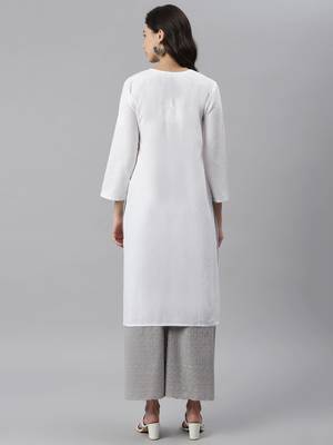Ada Hand Embroidered White Cotton Lucknowi Chikankari Women Kurta - A342228 2