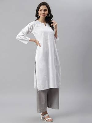 Ada Hand Embroidered White Cotton Lucknowi Chikankari Women Kurta - A342228 3
