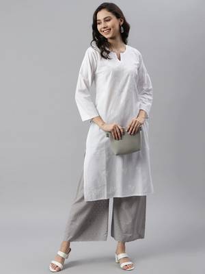 Ada Hand Embroidered White Cotton Lucknowi Chikankari Women Kurta - A342228 4