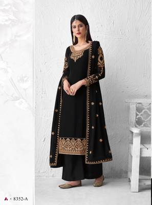 Black thread embroidery faux georgette salwar 1