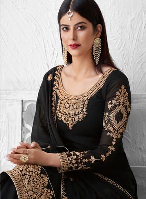 Black thread embroidery faux georgette salwar 2