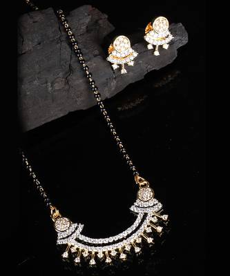 Gold plated American Diamonds Beaded Mangalsutra With Earrings 1
