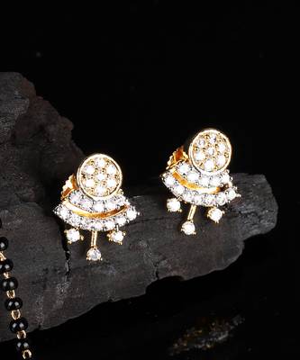 Gold plated American Diamonds Beaded Mangalsutra With Earrings 2