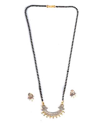 Gold plated American Diamonds Beaded Mangalsutra With Earrings 3