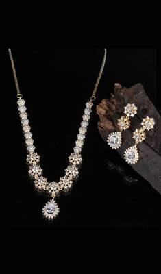 Silver Gold Plated Polki Choker Necklace Set With Earrings 1