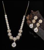 Silver Gold Plated Polki Choker Necklace Set With Earrings