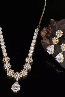 Silver Gold plated Polki Choker Necklace Set With Earrings
